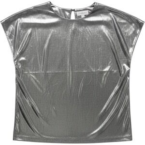 Jeri Marque Vintage Metallic Gold Foil Blouse Short Sleeve Shoulder Pads Size M
